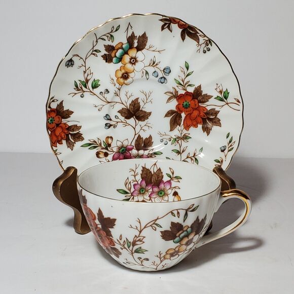 Norcrest Teacup and Saucer Orange Yellow Pink Flowers - Picture 5 of 11